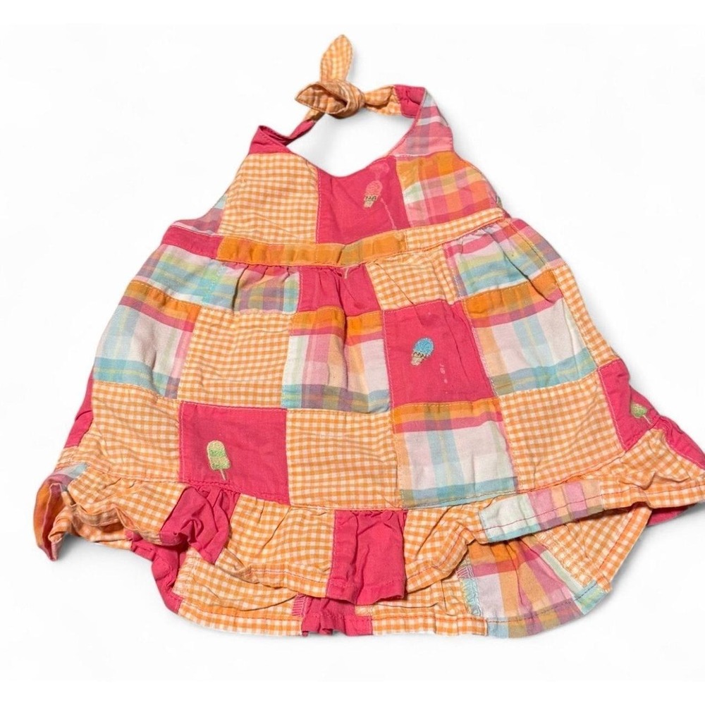 Y2K Gymboree Girls 2T Patchwork Plaid Halter Dress Ice Cream Pink Orange